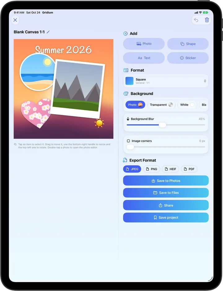 Gridium on iPad: Blank canvas