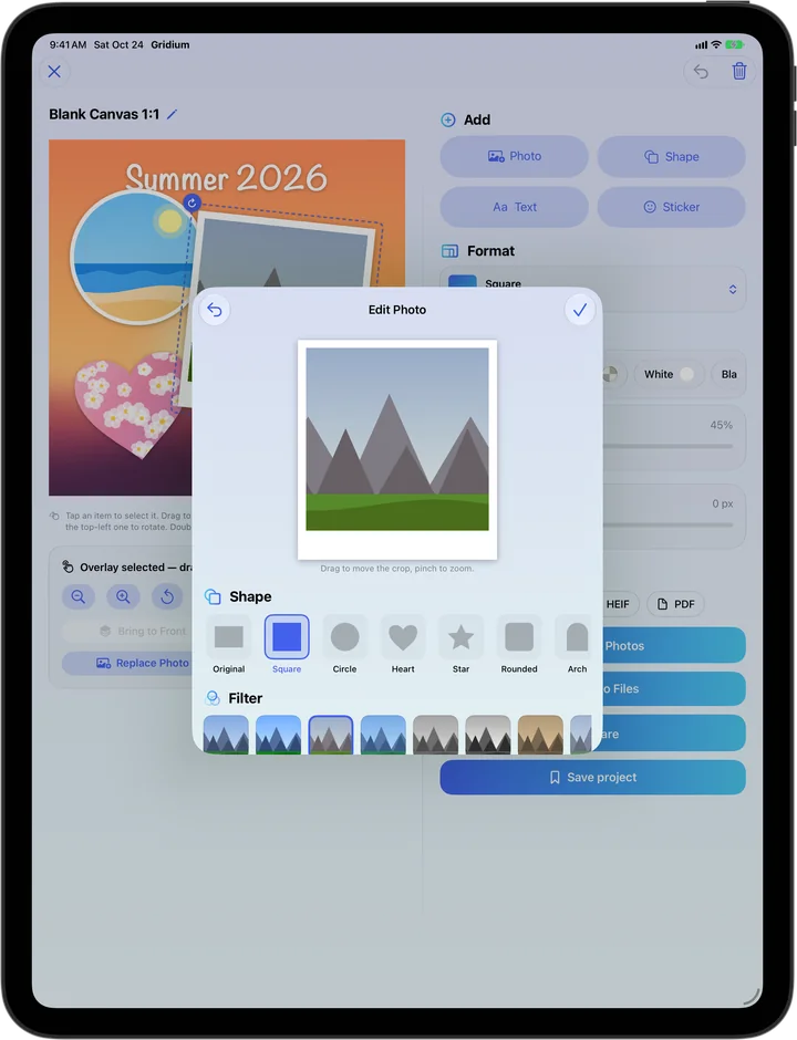 Gridium on iPad: Photo editor