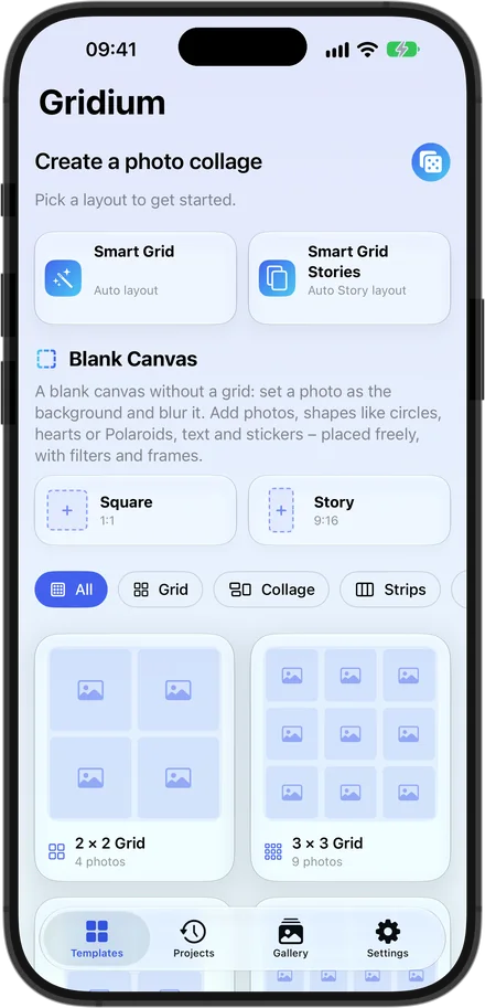 Gridium on iPhone: Templates