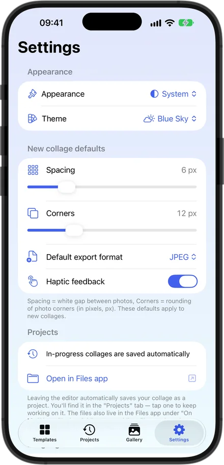 Gridium on iPhone: Settings