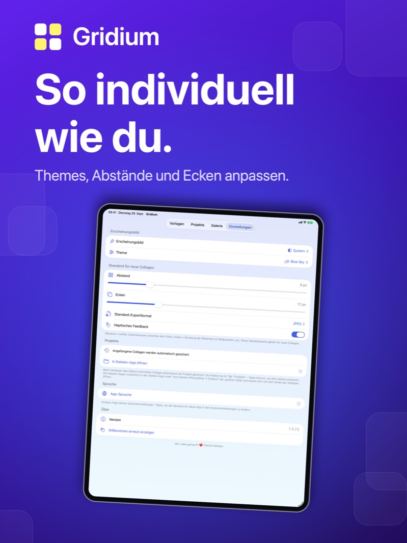 „So individuell wie du.“ – Einstellungen auf dem iPad in zwei Spalten.